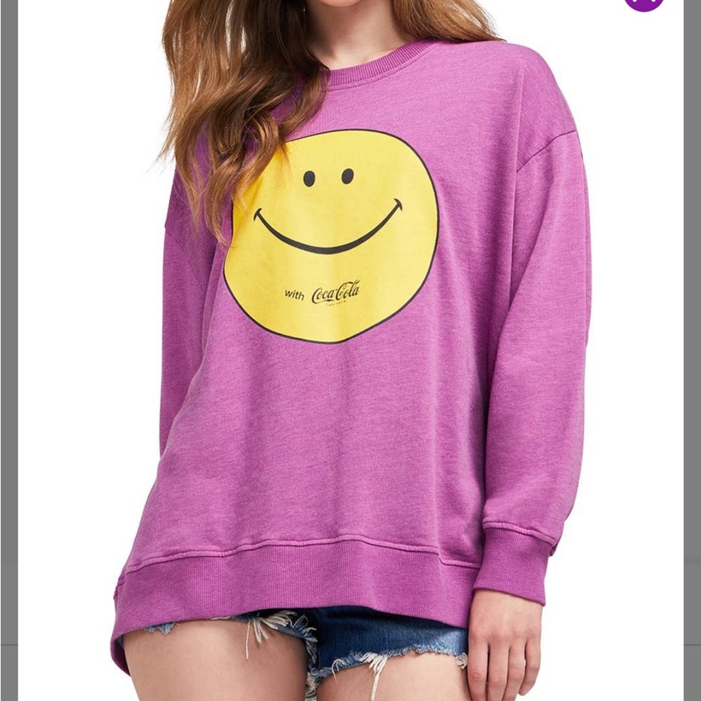 NEW IN PACKAGE- WILDFOX Coca-Cola “Smile with Coke!” Sweatshirt in Purple Wine